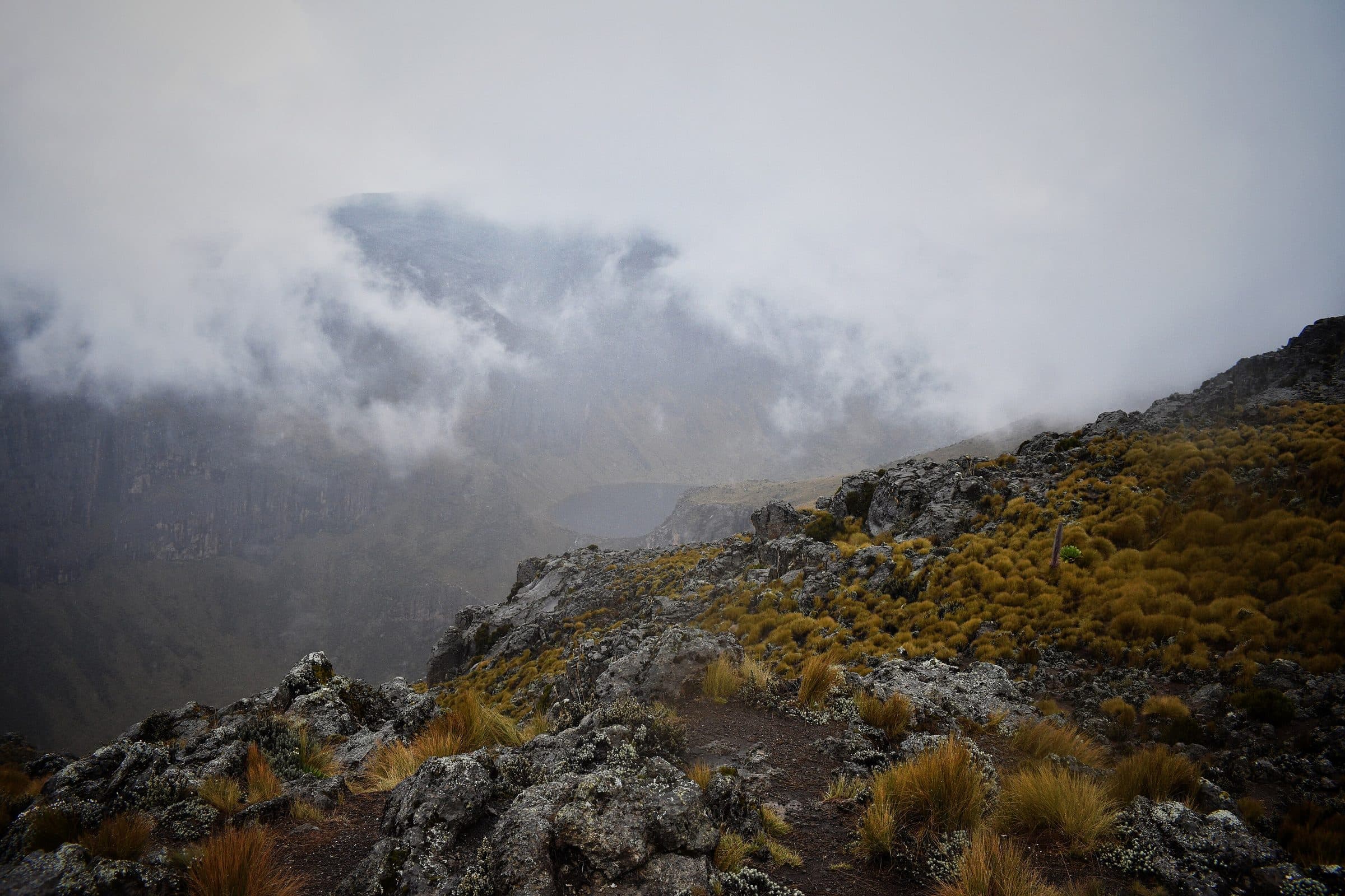 Mist rolling over the Gorges Valley above Lake Michaelson